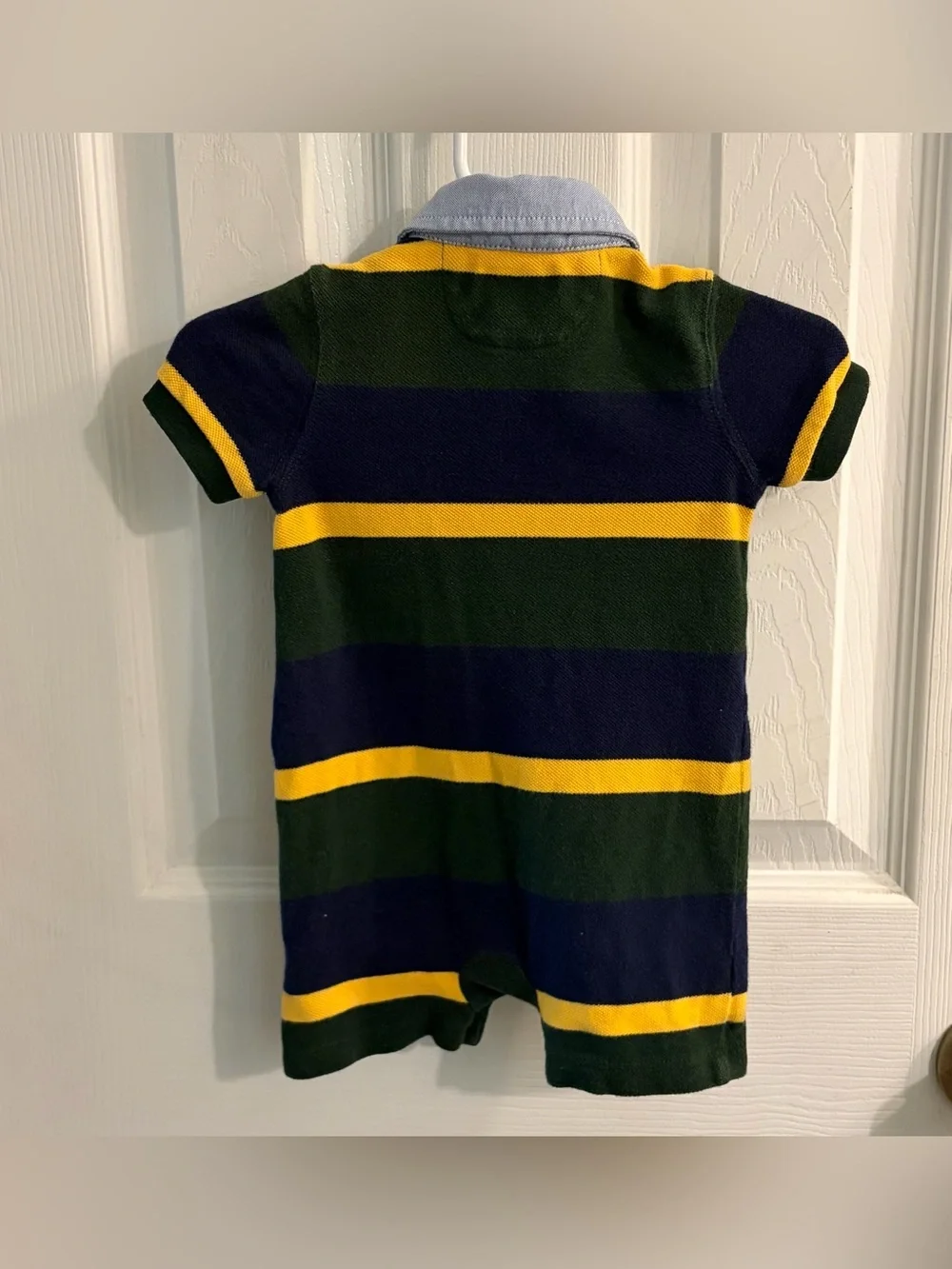 Ralph Lauren Classic Boy's Polo-Style Romper Green/Blue/Yellow Stripes Size 3M